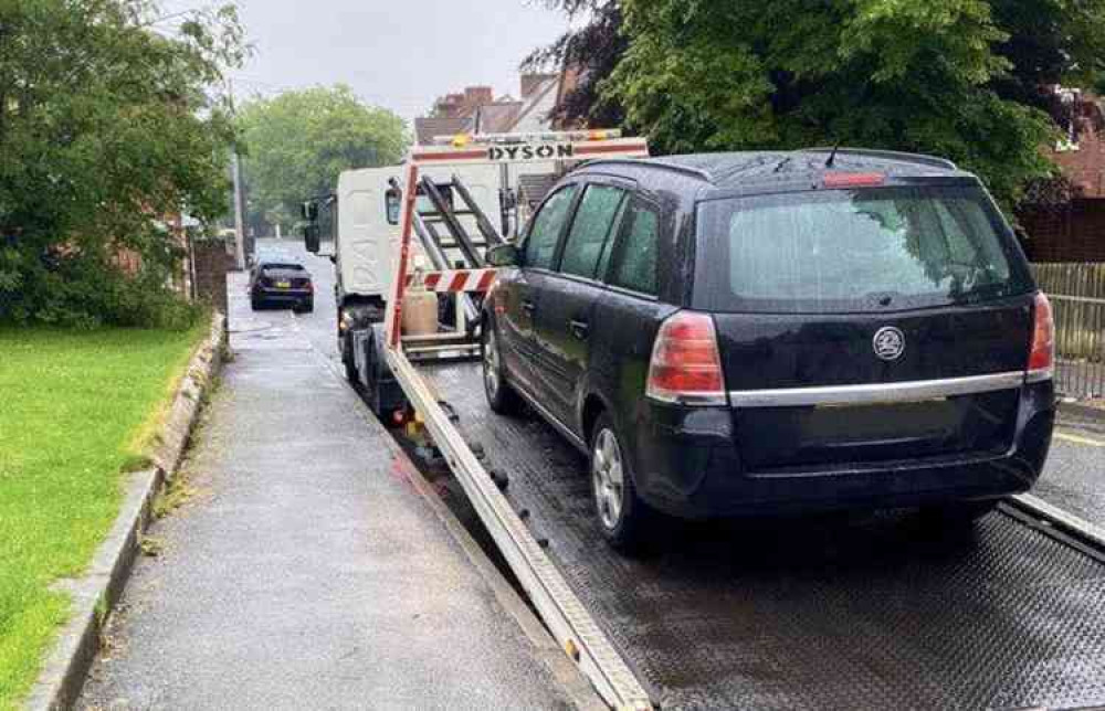 The driver's car was taken away on a truck. Photo: Swadlincote SNT Facebook page
