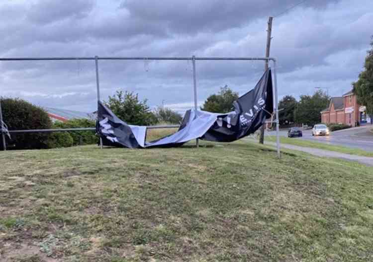 The advertising banner was torn off. Photo: Scott Taylor