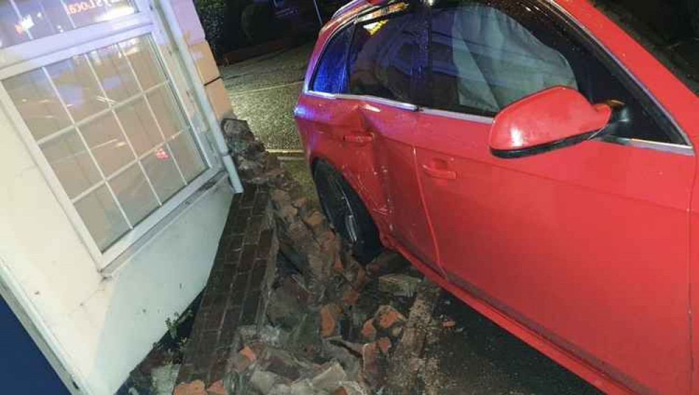 The crash left a large dent in the side of the car after hitting the wall. Photo: South Derbyshire Response Unit