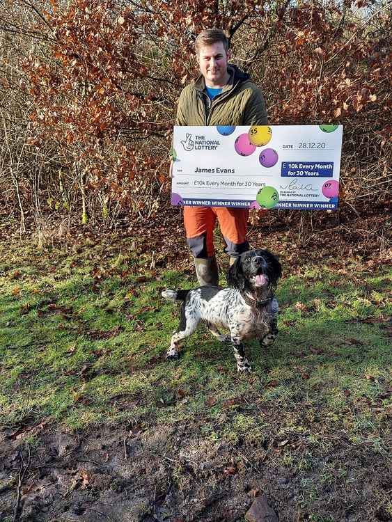 National Lottery Winner James Evans with dog Max