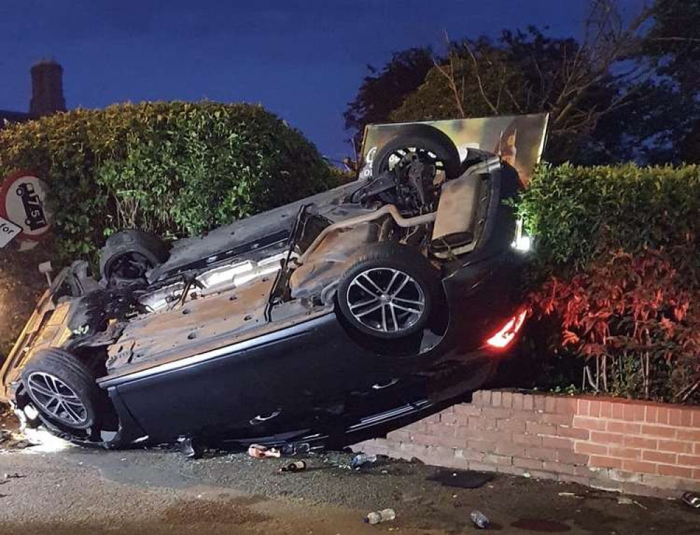 The car was left on its roof. Photo: Derbyshire Roads Policing Unit