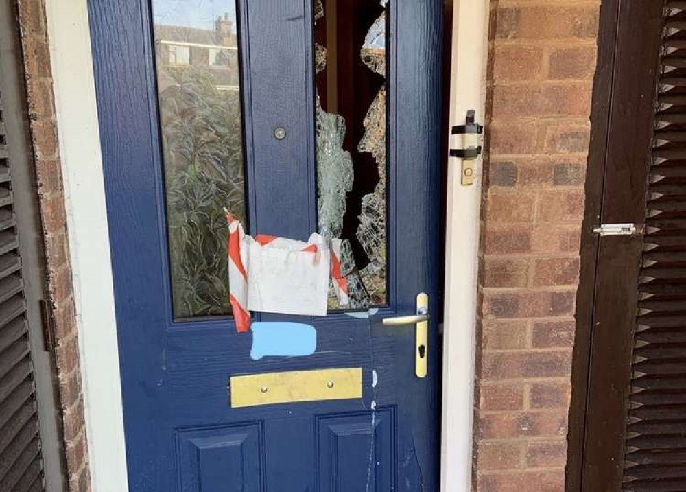 The property's door was chainsawed to gain quick access. Photo: Swadlincote SNT