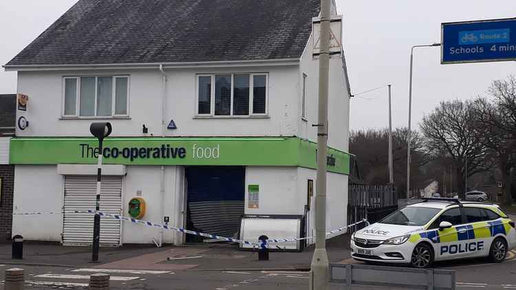 The scene in Meadow Lane this morning after the robbery. Photo by Andy Winter