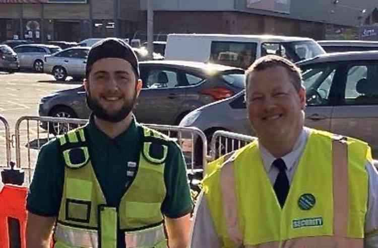 Dan Wright (left) and Paul Starkey went viral for their front of store antics to entertain the queues outside