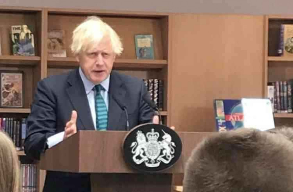 Prime Minister Boris Johnson at Castle Rock School last year. Photo: Andrew Bridgen MP