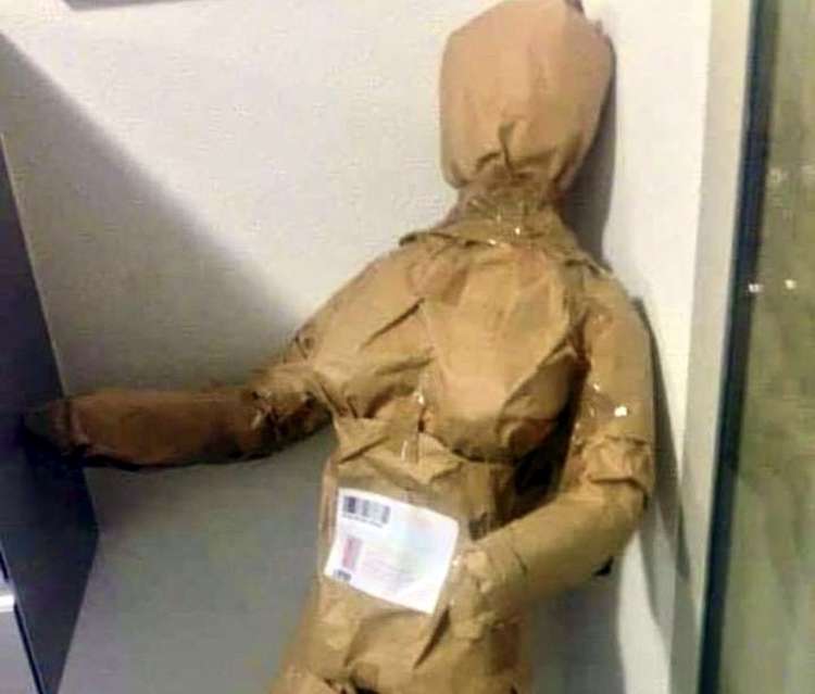 The man's post claims to show the doll wrapped up after it was delivered