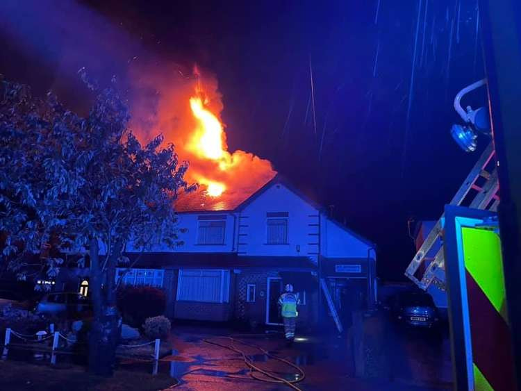 The roof of the house was set alight by the lightning bolt. Photos: Leicestershire Fire and Rescue Service