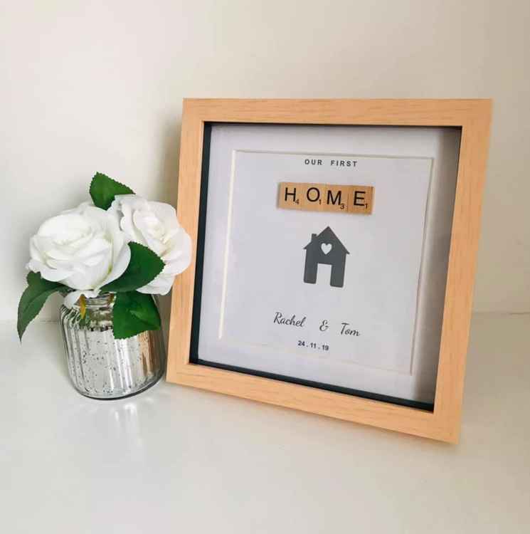 Our First Home personalised scrabble frame.