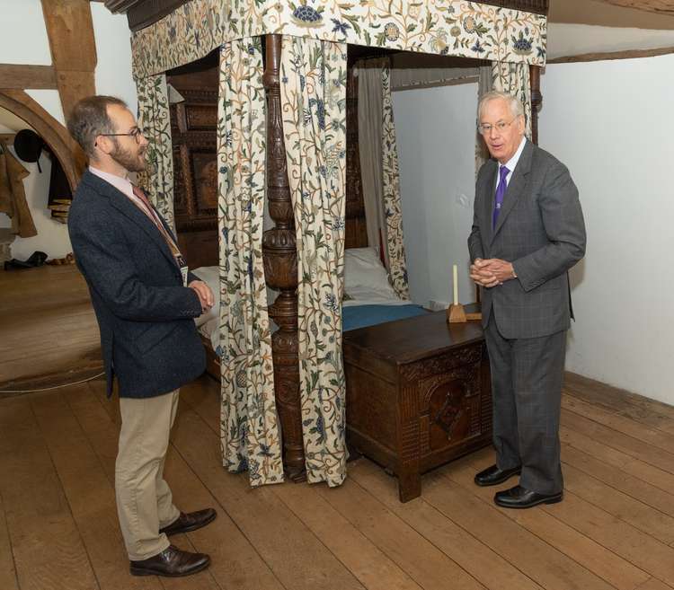 HRH The Duke of Gloucester is shown the bed reported to have been slept in by Richard III