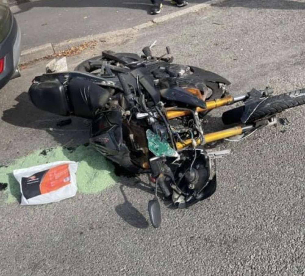 The bike was written off following the incident at Asda in Coalville. Photo: Coalville Fire Service