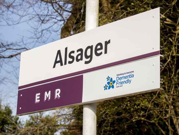 Alsager Station platform sign.