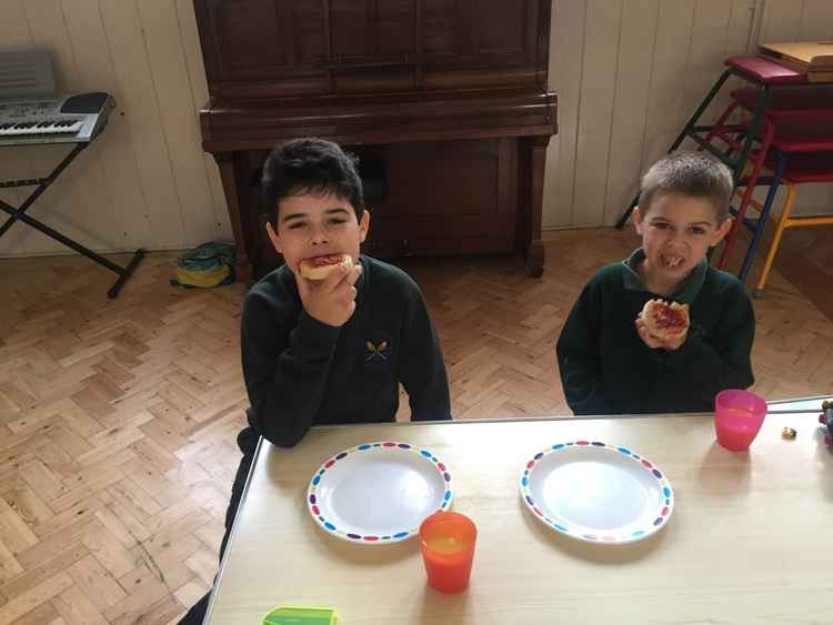 School children enjoy the new breakfast club at Wellow
