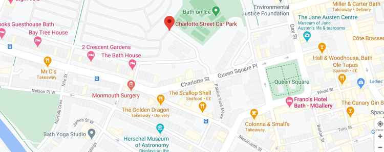 Map of Bath showing Charlotte Street car park