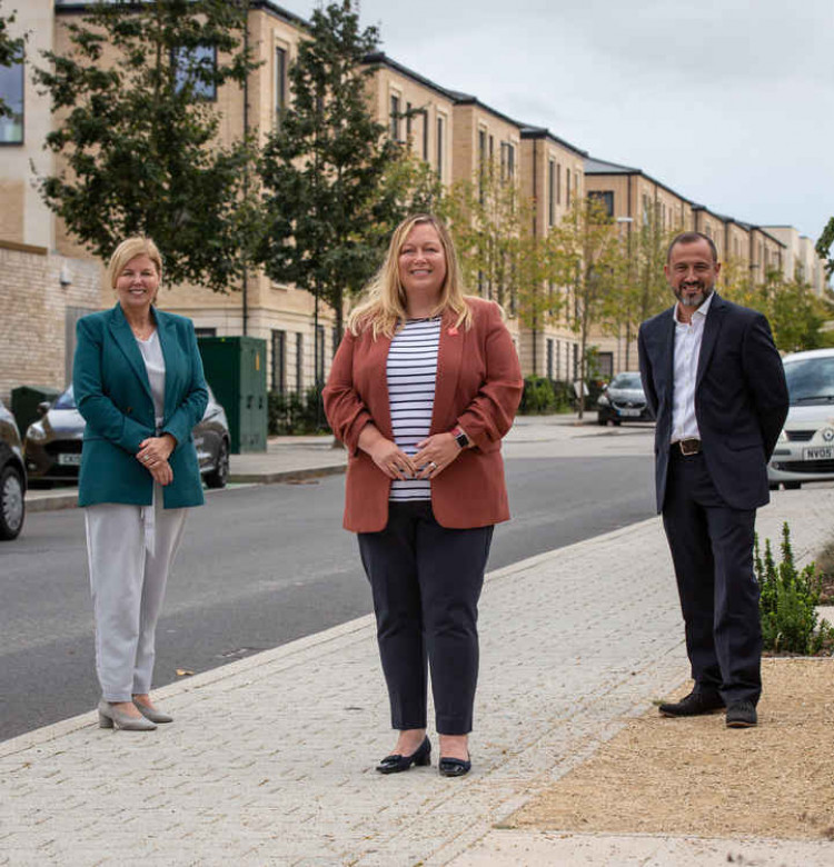 (L-R) Alliance Homes Chief Executive, Louise Swain, Magna Housing Chief Executive, Selina White, and Curo Chief Executive, Victor da Cunha, at Curo's 700-home development in Bath, Mulberry Park.