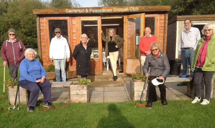 Cllr Sarah Bevan (centre) and Cllr Karen Walker (left) at the Camerton and Peasedown St John Croquet Club last week with members and players.