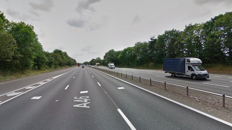 Highways England has reported a collision on the A46 (Image via google maps)