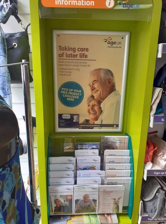 The leaflet display at Age UK in Sandbach Road South