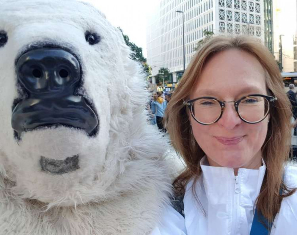 Cllr Jane Smith taken at the Youth Strike for Climate in Manchester 2019 where Jane was a speaker