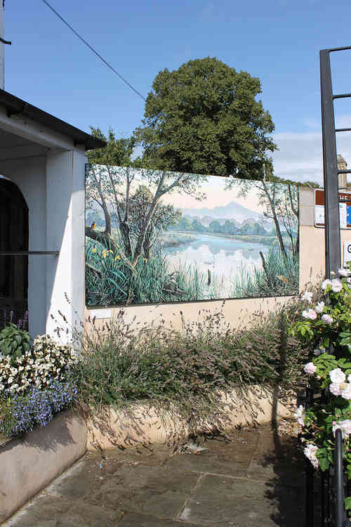 New mural of Avalon Marshes at Glastonbury Tourist Information Centre