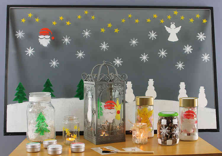 Items painted with Thorndown's Christmas Stencil Craft Pack