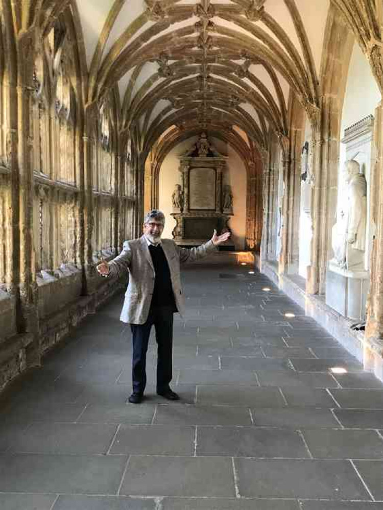 Paddy O'Hagan, chair of WAC, in the cloisters of Wells Cathedral, which will be filled with the shortlisted works of art as soon as it is safe to do so