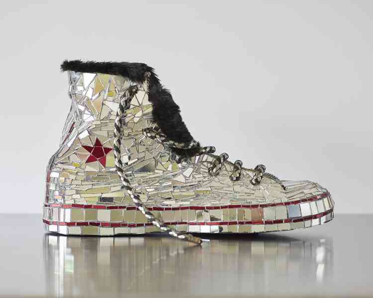2018 shortlisted piece from Pilton artist, Candace Bahouth - Mosaic Mirrored Converse ankle-high sneaker