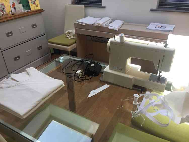 One of the gown-making work stations