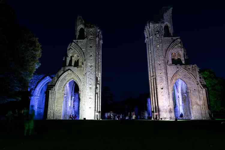 Glastonbury Abbey at night