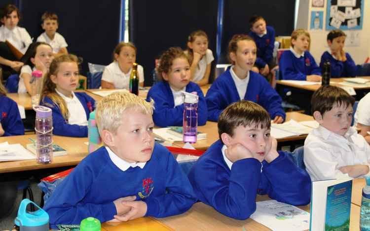 Pupils at Ashcott School enjoying a virtual visit from author Abi Elphinstone