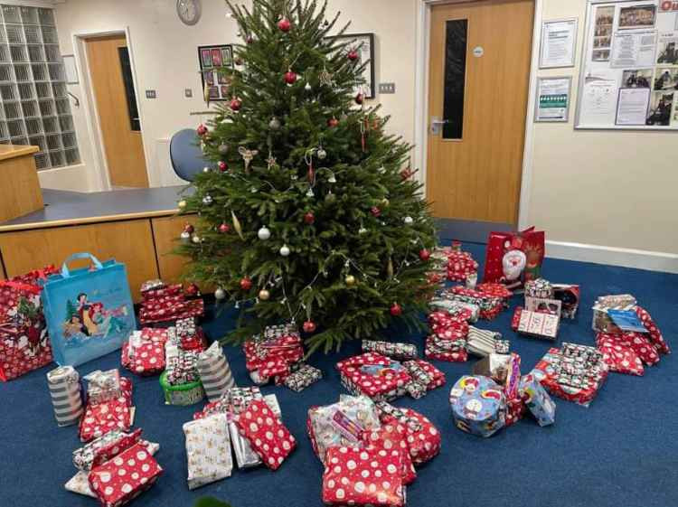 Some of the presents being gathered at St Dunstan's School