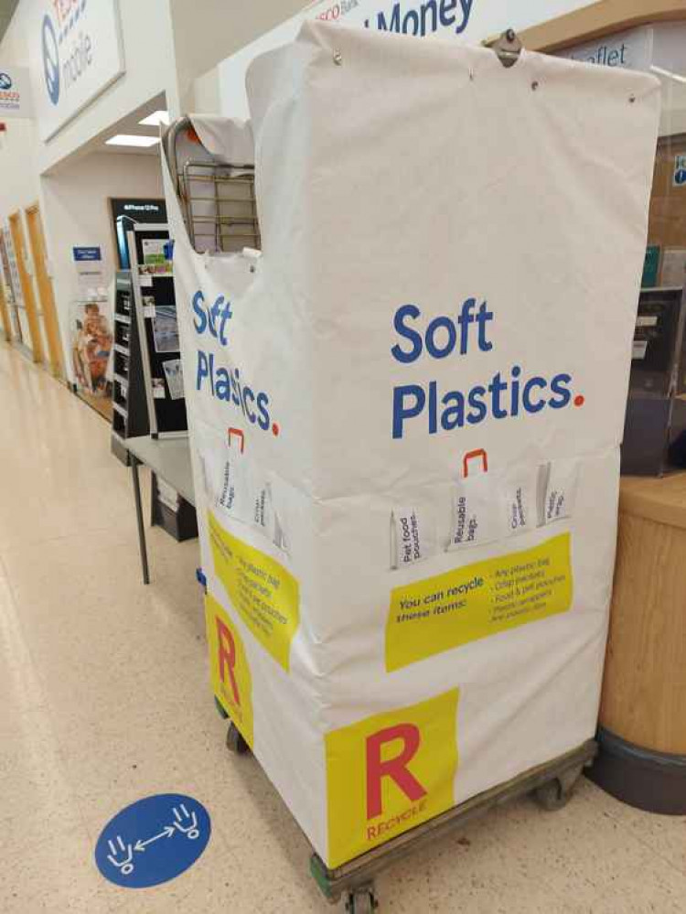 A soft plastic recycling container inside Tesco