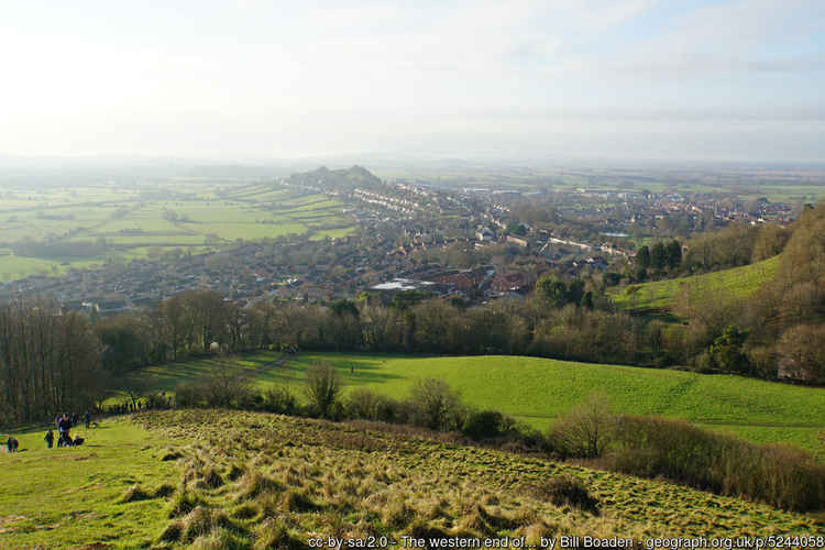 The western edge of Glastonbury, viewed from the Tor