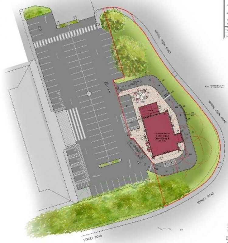 Plans of the proposed coffee shop and drive thru within the car park of the Glastonbury B&Q store (Photo: Boon Brown Architects)