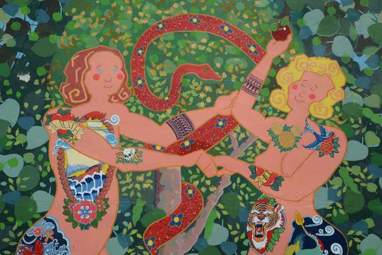 Detail of the new Adam and Eve mural