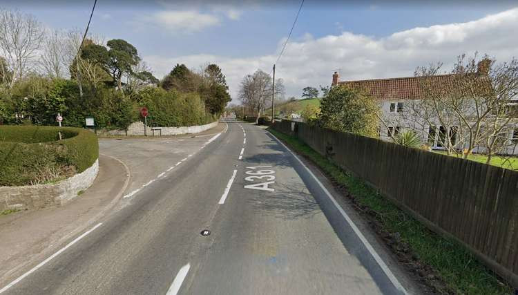 The A361 through Pedwell was closed this afternoon (Photo: Google Street View)