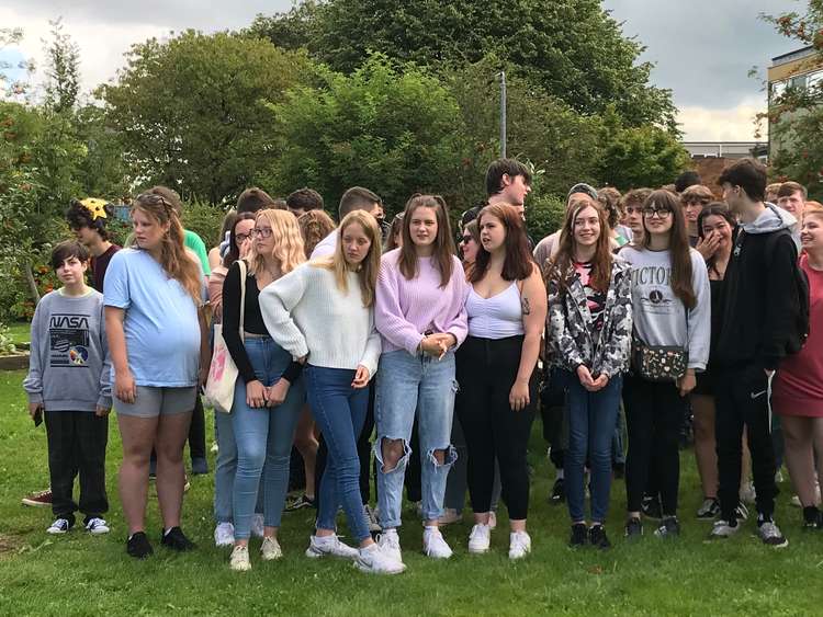 Strode College students at the A-level results day celebration today