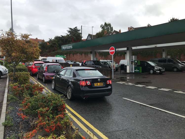 The Morrisons petrol station in Glastonbury earlier this afternoon