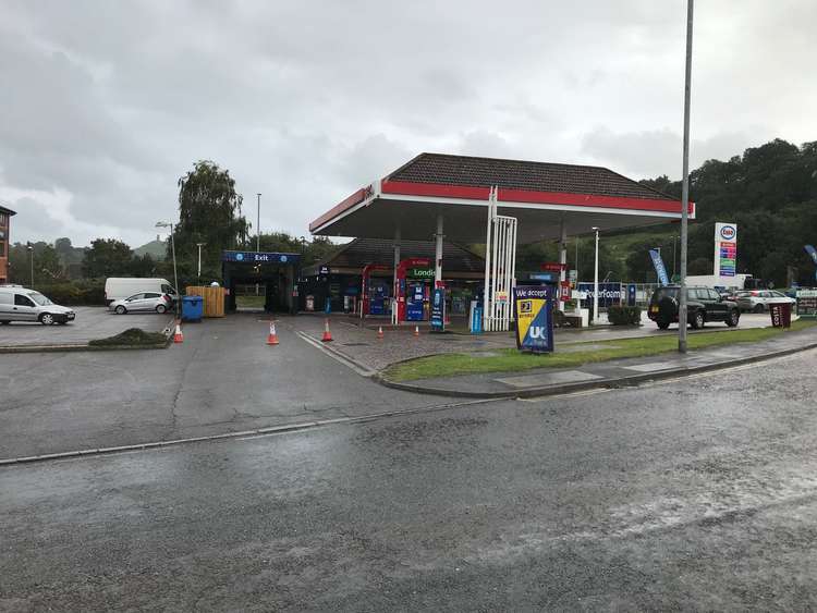 The Esso petrol station in Glastonbury earlier today