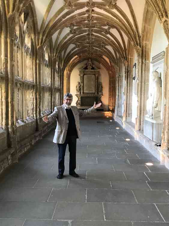 Paddy O'Hagan, chair of WAC, in the cloisters of Wells Cathedral, which will be filled with art in July