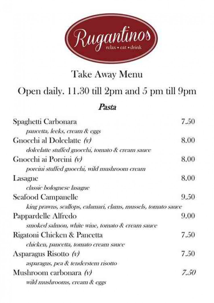 Page 1 of the Rugantino's takeaway menu