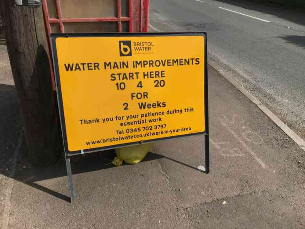 The sign advertising the next set of roadworks on the A39 in Coxley