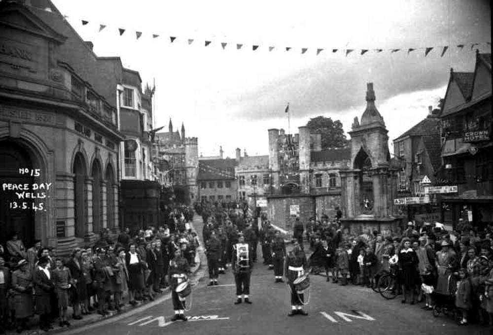 The Peace Day Parade in Wells on May 13 1945 (Photo: Phillips City Studio/Wells and Mendip Museum)