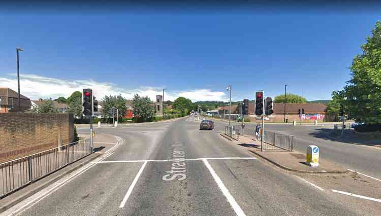 Temporary traffic light are set to be used at the Strawberry Way crossroads next week (Photo: Google Street View)