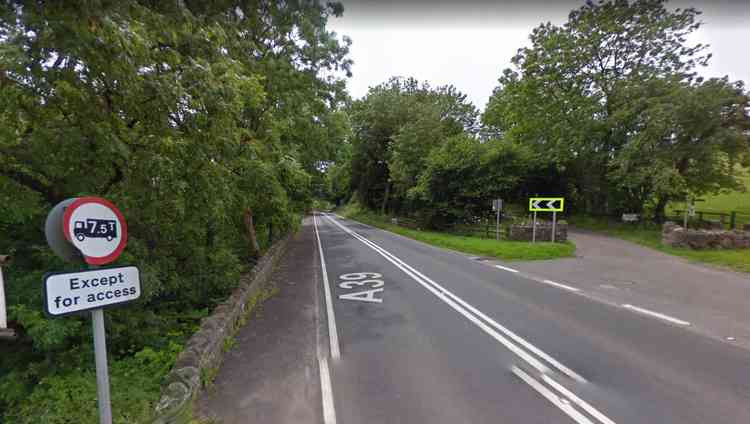 The A39 is closed near to Pen Hill mast (Photo: Google Street View)
