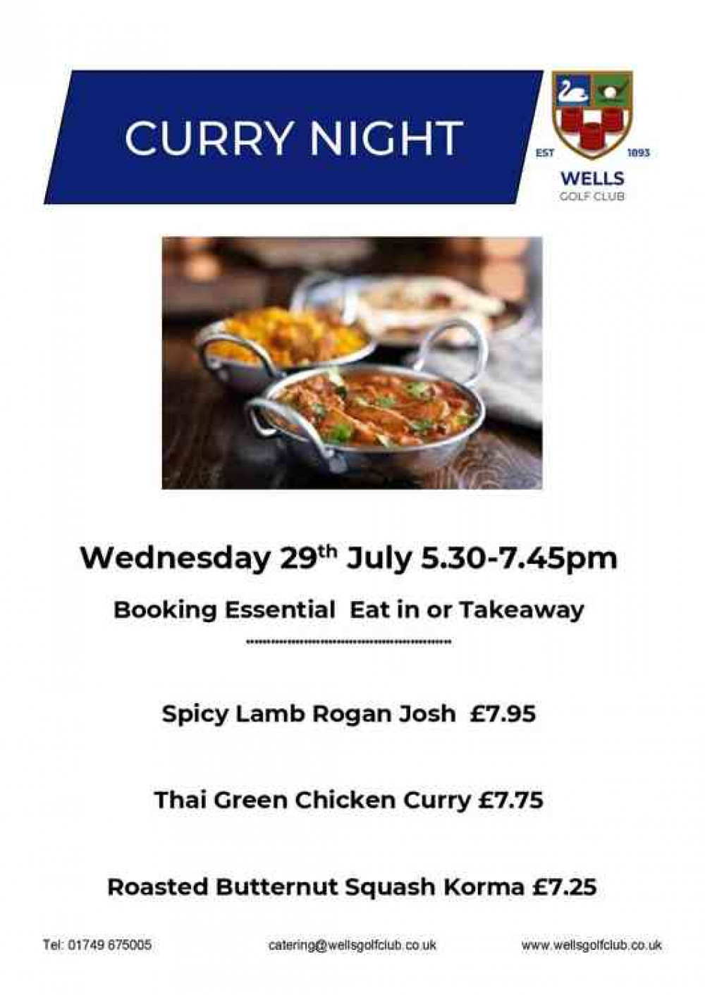 Curry Night is back at Wells Golf Club