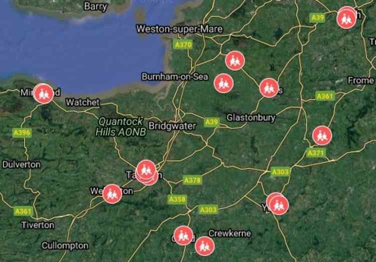 Screengrab of map showing Somerset schools receiving extra funding (Photo: Daniel Mumby)