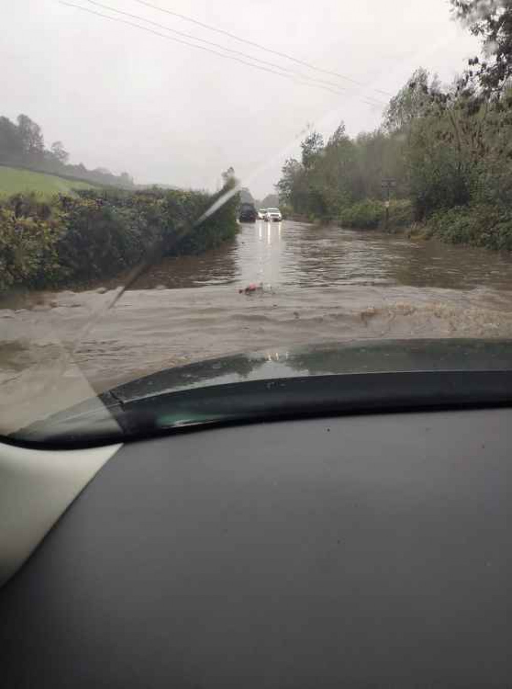 The deep flood water on the A371 between Croscombe and Dinder (Photo: Kate Camp)