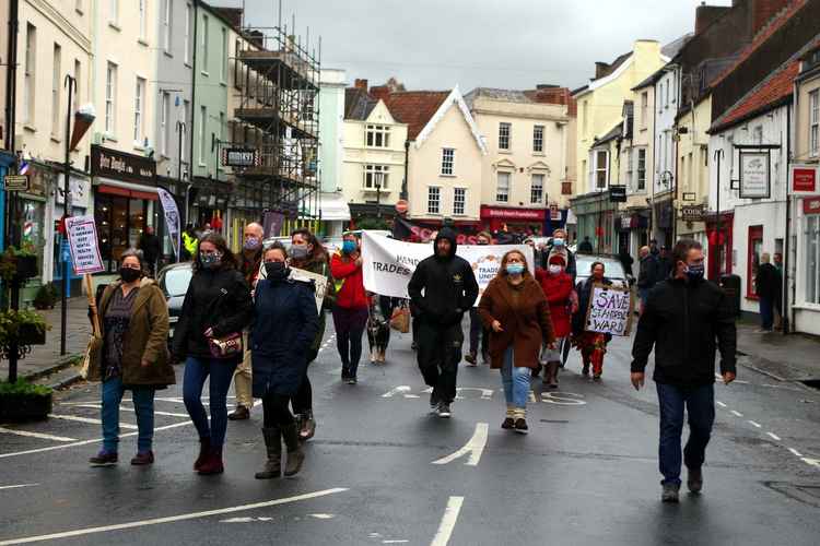 The protest marches through Wells (Photo: Kate Pearce)