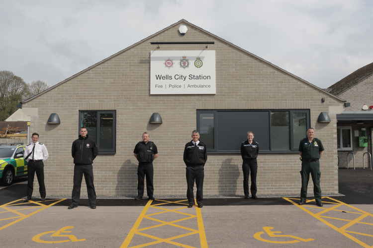 From left DSFRS Chief Fire Officer - Lee Howell, DSFRS Watch Manager - Tom Bridgman,  ASP Neighbourhood Sergeant - Simon Lancey,  ASP Chief Constable - Andy Marsh, ASP PCSO Supervisor - Hannah Hood, and SWASFT County Commander for Somerset - Steve Boucher