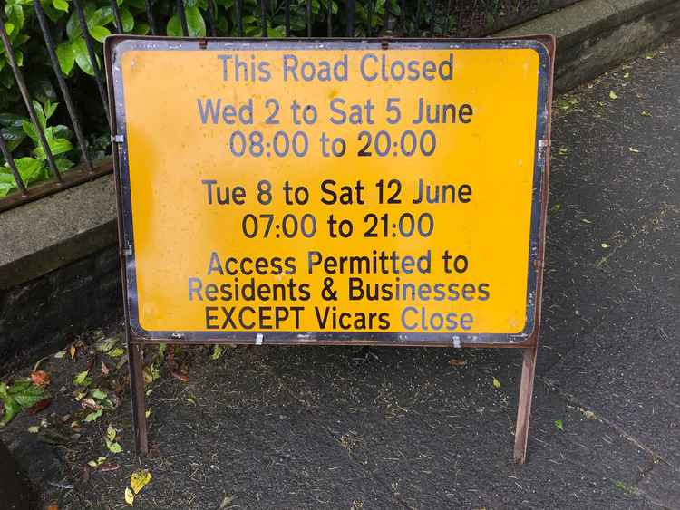 The sign in St Andrew Street announcing the road closures